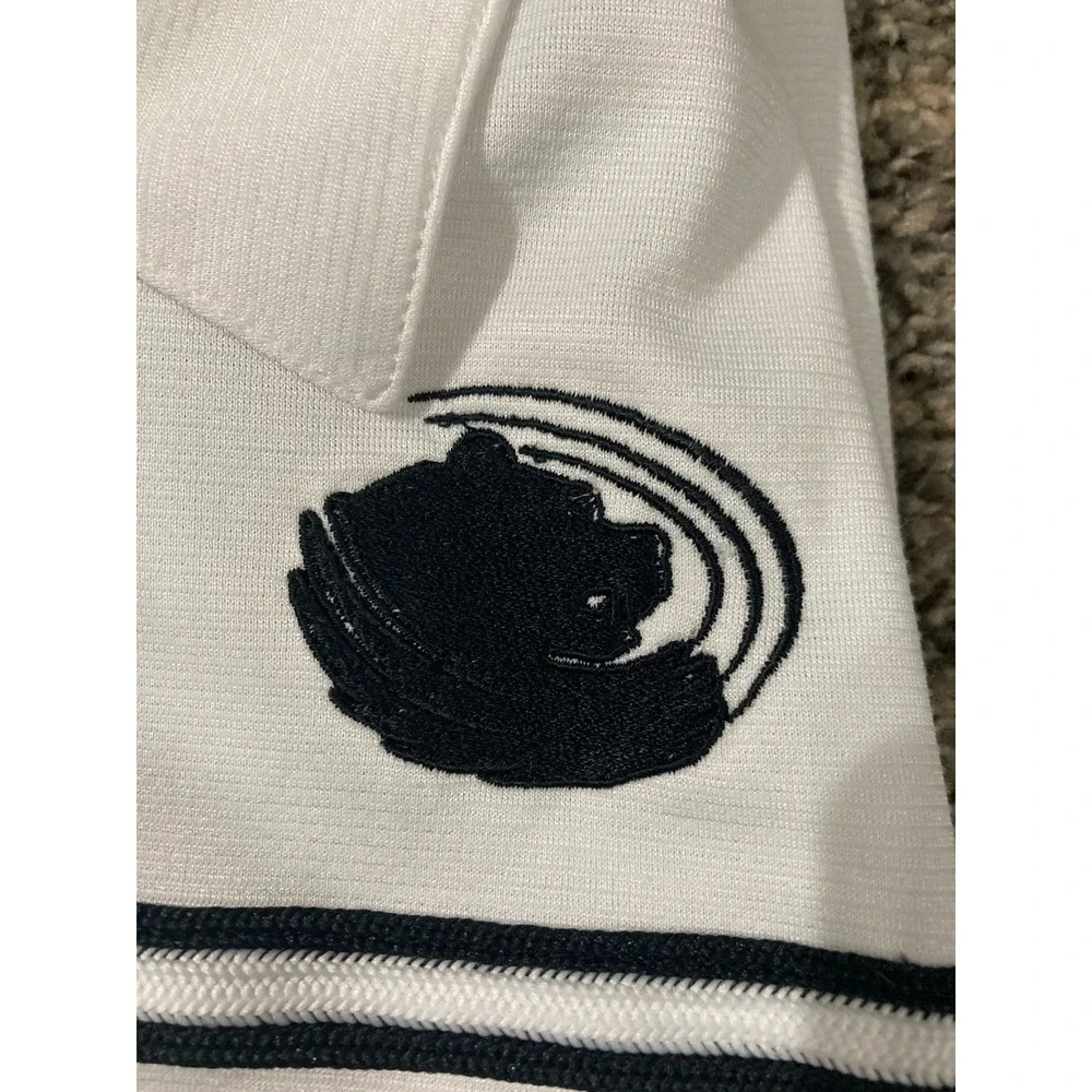 Nike Polo Shirt Mens XL White Black Stripe Swoosh‎ Golf Athletic Dri Fit Spot